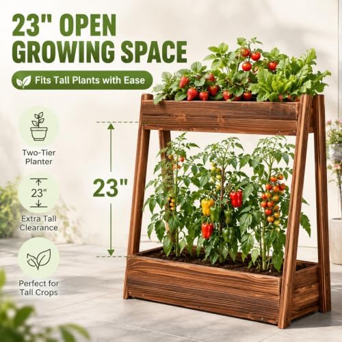 36" 2-Tier Freestanding Elevated Wooden Raised Garden Bed - Image 6