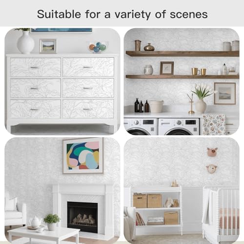 Heroad 17.3"x393" Peel and Stick Wallpaper Grey and White Wall Paper Boho Leaf - Image 3