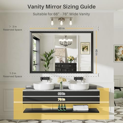 Briivue Black Metal Framed Bathroom Wall Mirror, 60x40 Inch - Image 2