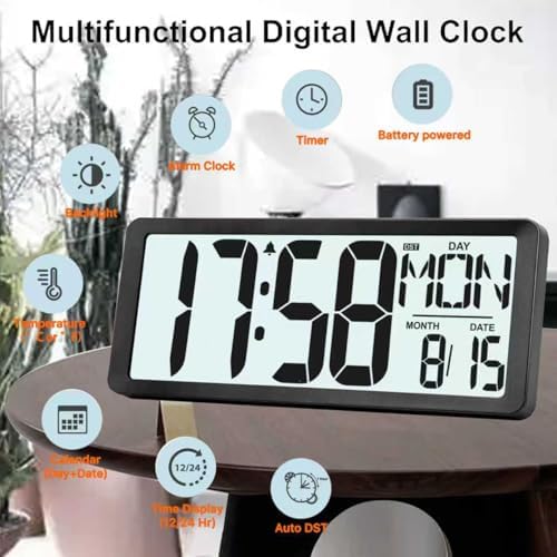 XREXS 14.5 Inch Battery Operated Digital Wall Clock - Image 4