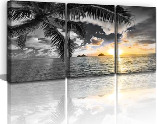 Yxbhhym Black and White Sunset Beach Canvas Wall Art Bathroom Coastal Wall by CanvasWallArtHomeDecor