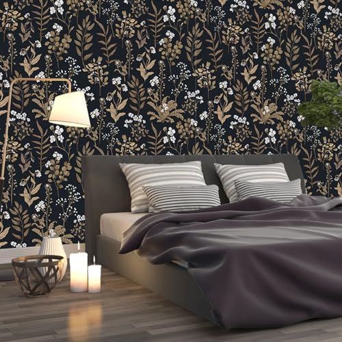 Vintage Peel and Stick Wallpaper Dark Floral Contact Paper 17.3" x 393.7" - Image 2