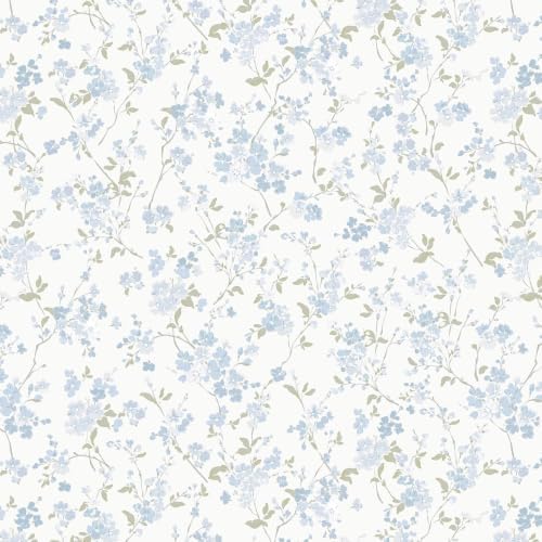 Peel and Stick Wallpaper for Nursery Blue Cherry Blossom Waterproof by Fiula