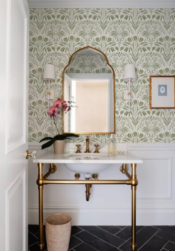 Green Tulip Floral Peel and Stick Wallpaper Retro Green Contact Paper - Image 6