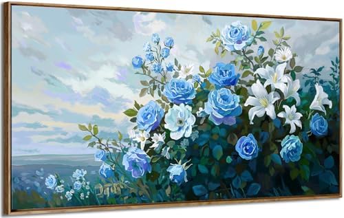 Nicetop Large Frame Blue White Flowers Canvas Wall Art by Nicetop