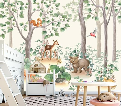 Adorable Watercolor Forest Animal Friends Kids Room Wallpaper - Image 3