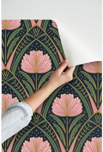 Spoonflower Art Deco Peony Dark Peel and Stick Wallpaper - Image 3