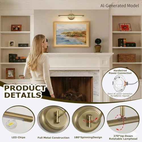 JOOSENLUX 16.5" Brass Picture Light Hardwired, Adjustable LED Art Display - Image 5