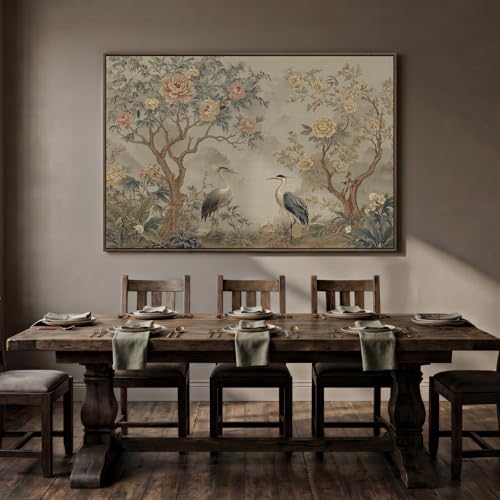 Extra Large Framed Neutral Chinoiserie Wall Art - Image 4