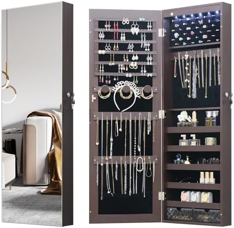 LED Jewelry Cabinet Armoire Organizer, Wall/Door Mount Jewelry Organizer and by MASMIRE