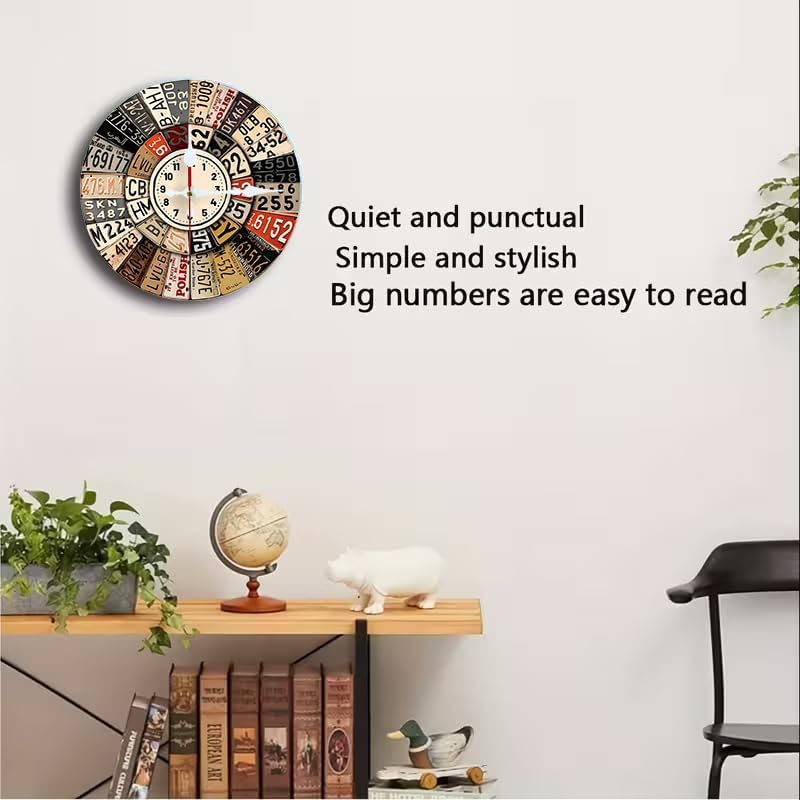 Vintage License Plate Timekeeper Clock 2D Art Print Silent Wall Clock, 10/12 - Image 3