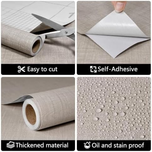 wishFIRE Grasscloth Peel and Stick Wallpaper 15.7"X200" Khaki Contact Paper - Image 6