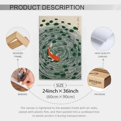 Japanese Koi Fish Framed Poster Oriental Asian Lucky Carp Canvas Wall Art 24x36 - Image 2