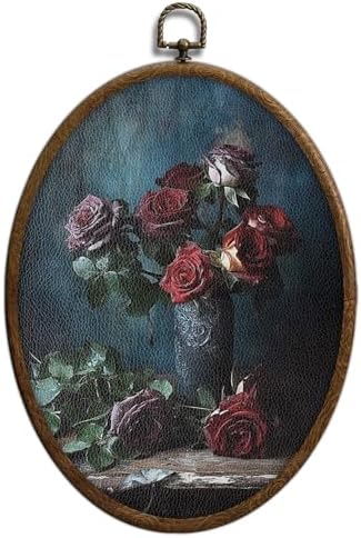 Vintage Red Rose Oval Wall Art, Rose in Bottle Oval Framed Wall Art, Waterproof by Unknown