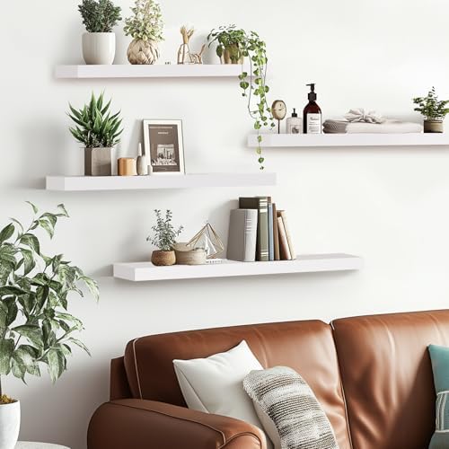 16x5.8x0.8in Floating Wall Shelves Rustic Solid Wood 4-Pack - Image 2