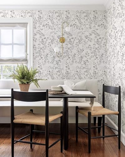 Heroad Grey Peel and Stick Wallpaper Botanical Leaf Contact Paper 17.3''x196'' - Image 3