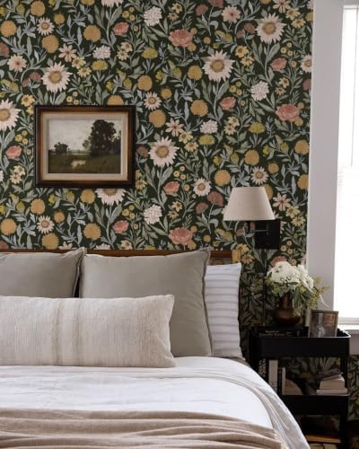 Dimoon Vintage Peel and Stick Wallpaper Boho Dark Floral Contact Paper - Image 4