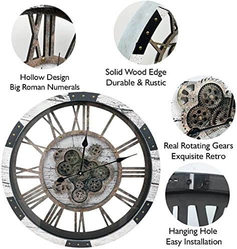 24" Large Wall Clock with Moving Gears, Oversize Vintage Industrial Rustic - Image 4