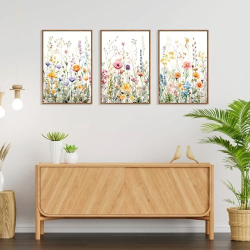 FWIEXA Floral Canvas Wall Art, Framed Wildflower Pictures Wall Decor, Large - Image 4