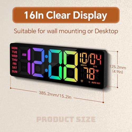 YISILE 16 Inch RGB LED Digital Wall Clock - Image 2