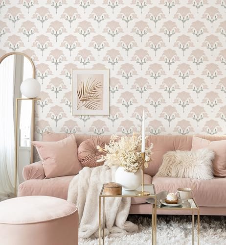 Dainty Floral Peel and Stick Wallpaper Boho Pink and White Contact Paper - Image 3