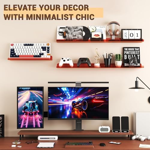 Qukaka 15" Floating Shelves for Wall, 3 Pack Clear Red Display Ledges - Image 2