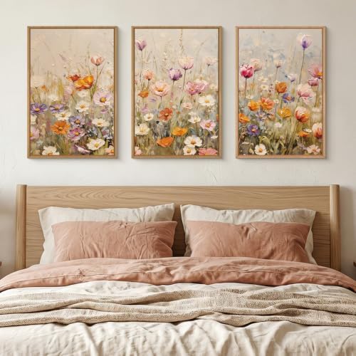 Large Nature Wildflowers Framed Canvas Wall Art, Vintage Daisy Painting - Image 5