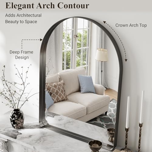 38"x26" Black Arched Mirror, Arched Wall Mirror - Image 5