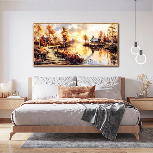 Large Framed Rustic Farmhouse Landscape Wall Art - Image 4
