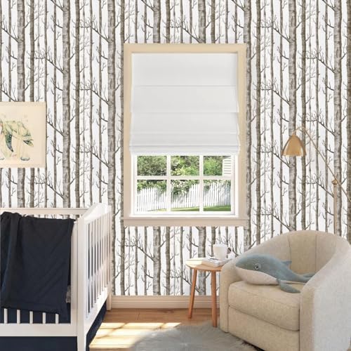 17.7" X 394"Birch Tree Wallpaper Peel and Stick White and Brown Wallpaper - Image 5
