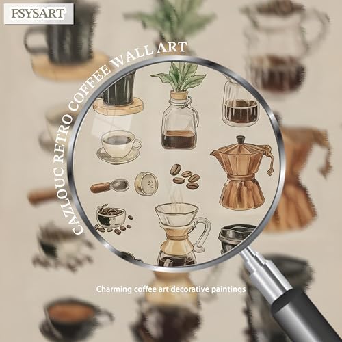 Framed Vintage Coffee Canvas Wall Art, Funky Espresso Coffee Tools Poster Prints - Image 3