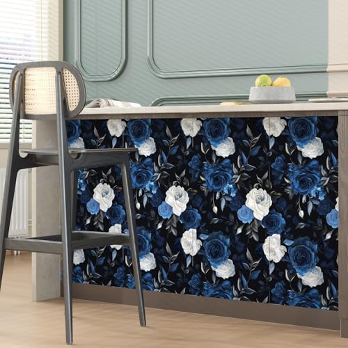 BOKEBEVE Dark Floral Wallpaper Peel and Stick Vintage Blue 17.5 x 118In - Image 2