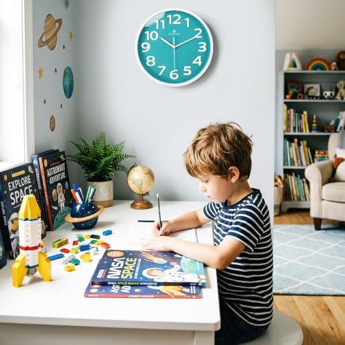 Lafocuse 12 Inch Modern Analog Teal Wall Clock - Image 3