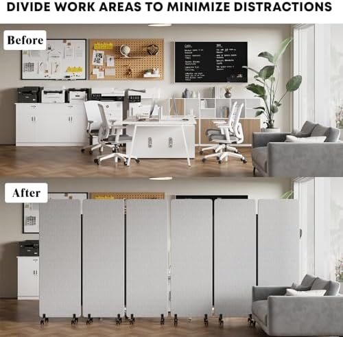 3 Panel Soundproof Room Divider W/Wheels, Office Divider - Image 5
