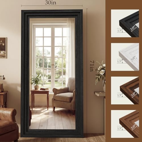 Wood Full Length Mirror 71"x30", Large Solid Wood Frame Floor Mirror - Image 2