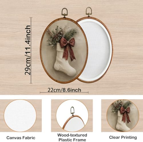 KSDUT Vintage Christmas Stocking Oval Wall Art 8.6"x11.4" - Image 7