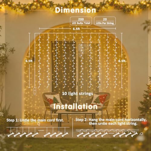 JMEXSUSS USB Plug in Curtain Lights 200 LED - Image 4