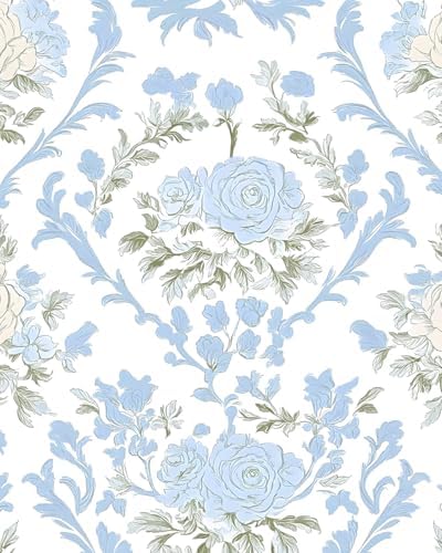 ILHIIOR Blue Floral Peel and Stick Wallpaper Boho 17.5 x118 Inches by ILHIIOR