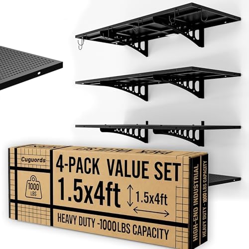 4-Pack 1.5x4ft Wall Storage Shelves, 1000 Lbs Garage Wall Shelf, Heavy Duty by Cuguords