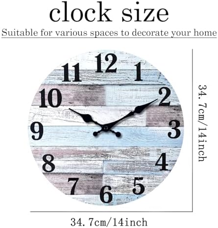 XNM Blue Wood Wall Clocks Battery Operated 14 Inch - Image 5
