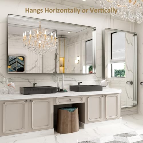 LOAAO 72X40 Inch Brushed Nickel Bathroom Mirror - Image 4