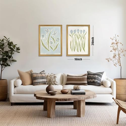 Blue Tulip Flower Wall Art Set of 2, Watercolor Floral Preppy Canvas Poster - Image 6