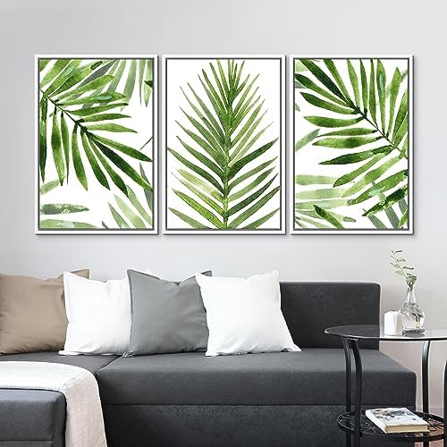 MUDECOR Framed Canvas Print Wall Art Green Tropical Palm Leaf Prints, - Image 3