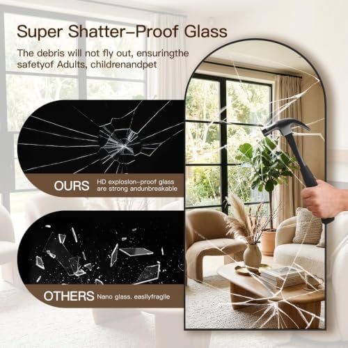 76"×35" Floor Mirror Full Length Arched Full Length Mirror Black - Image 5
