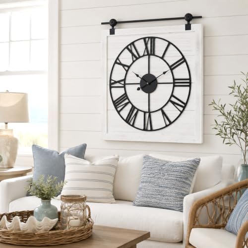 Farmhouse Barn Door Wall Clock 30 Inch, Silent Decorative Clock - Image 4