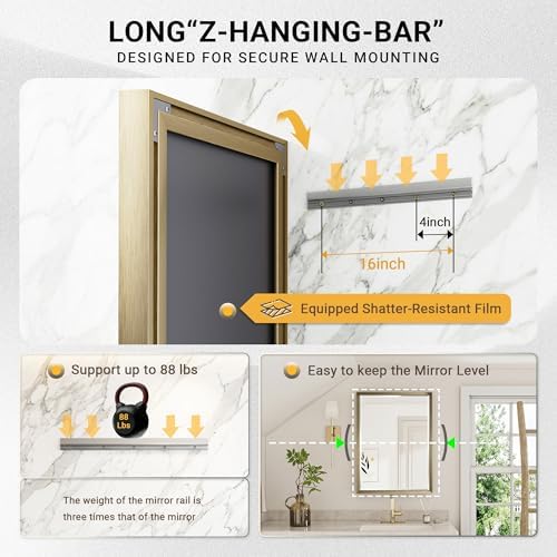 48 x 24 Gold Bathroom Mirror, Brushed Gold Beveled Bathroom Mirror, - Image 4