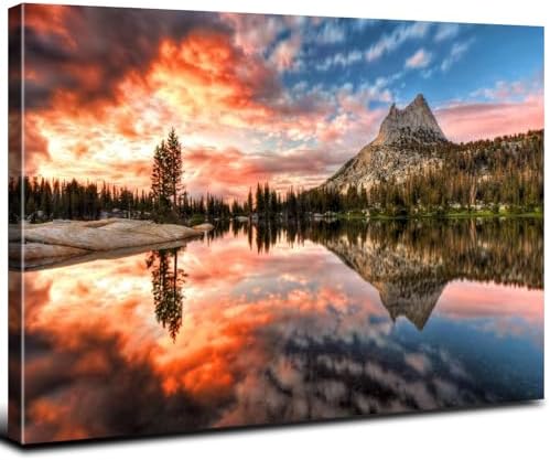Nature Cathedral Lake Wall Art for Kitchen Wall Decor Mountain Forest Wall by AREBOLOLLC