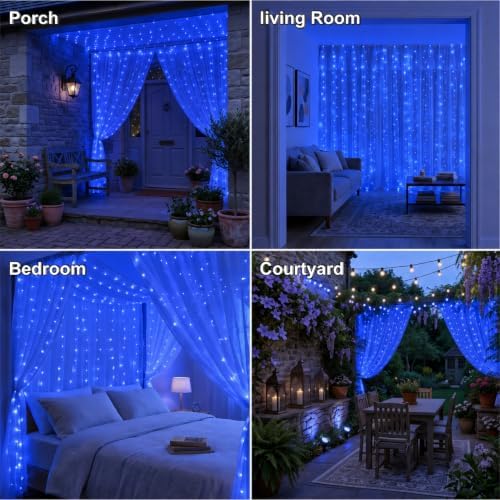 HXWEIYE 300LED Fairy Curtain Lights, 9.8x9.8Ft USB, 8 Modes & Timer - Image 6