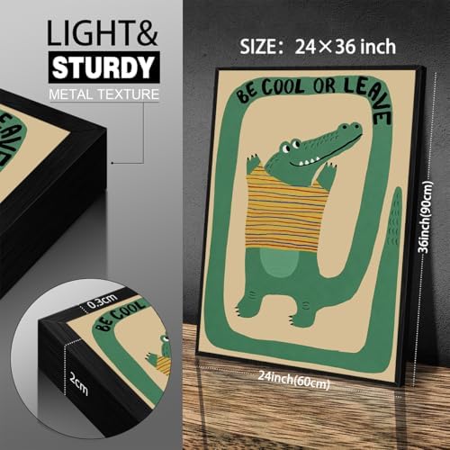 Funny Green Crocodile Wall Art Cute Jungle Animal Quotes Be Cool or Leave - Image 2