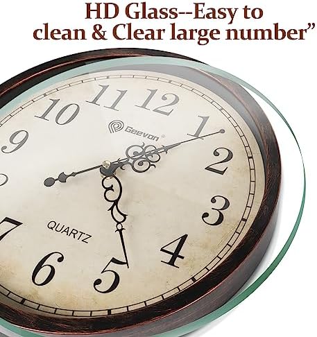 Geevon 14" Retro Battery Operated Wall Clock, Slient Non Ticking - Image 6